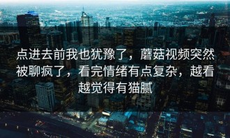 点进去前我也犹豫了，蘑菇视频突然被聊疯了，看完情绪有点复杂，越看越觉得有猫腻