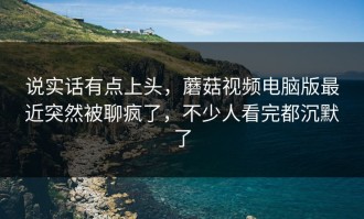 说实话有点上头，蘑菇视频电脑版最近突然被聊疯了，不少人看完都沉默了