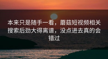 本来只是随手一看，蘑菇短视频相关搜索后劲大得离谱，没点进去真的会错过