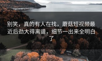 别笑，真的有人在找，蘑菇短视频最近后劲大得离谱，细节一出来全明白了