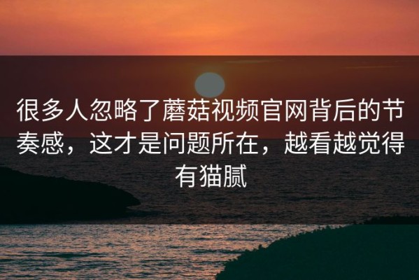 很多人忽略了蘑菇视频官网背后的节奏感，这才是问题所在，越看越觉得有猫腻