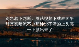 别急着下判断，蘑菇视频下载表面平静其实暗流不少那种说不清的上头感一下就出来了