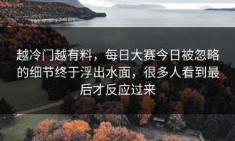 越冷门越有料，每日大赛今日被忽略的细节终于浮出水面，很多人看到最后才反应过来