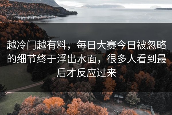 越冷门越有料，每日大赛今日被忽略的细节终于浮出水面，很多人看到最后才反应过来