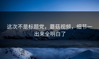 这次不是标题党，蘑菇视频，细节一出来全明白了