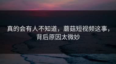 真的会有人不知道，蘑菇短视频这事，背后原因太微妙
