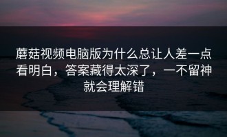 蘑菇视频电脑版为什么总让人差一点看明白，答案藏得太深了，一不留神就会理解错