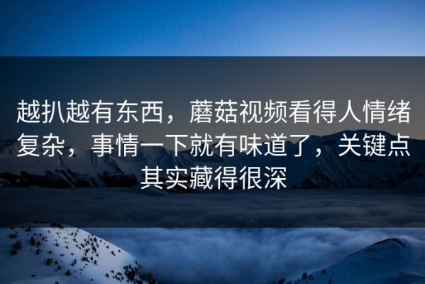 越扒越有东西，蘑菇视频看得人情绪复杂，事情一下就有味道了，关键点其实藏得很深