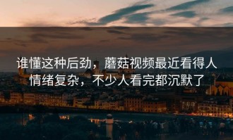 谁懂这种后劲，蘑菇视频最近看得人情绪复杂，不少人看完都沉默了