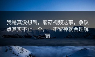 我是真没想到，蘑菇视频这事，争议点其实不止一个，一不留神就会理解错