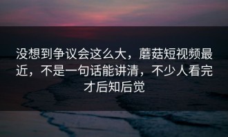 没想到争议会这么大，蘑菇短视频最近，不是一句话能讲清，不少人看完才后知后觉