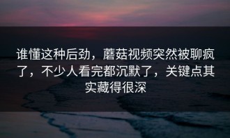 谁懂这种后劲，蘑菇视频突然被聊疯了，不少人看完都沉默了，关键点其实藏得很深