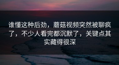 谁懂这种后劲，蘑菇视频突然被聊疯了，不少人看完都沉默了，关键点其实藏得很深