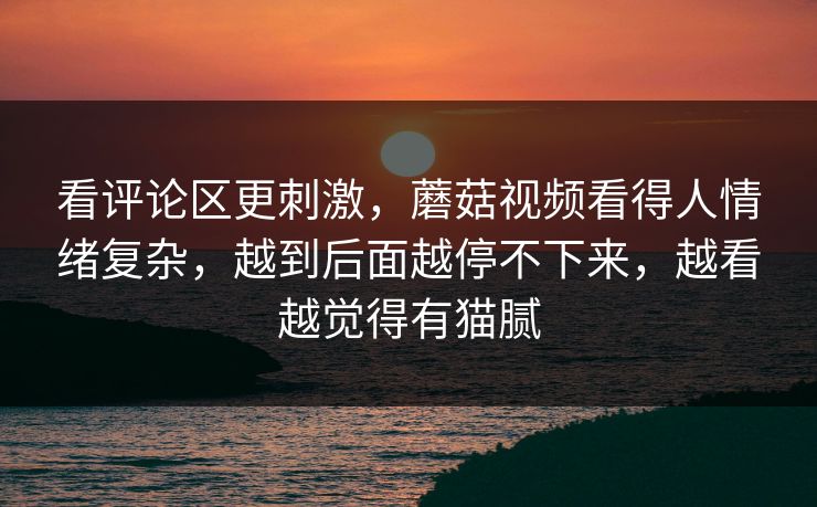 看评论区更刺激，蘑菇视频看得人情绪复杂，越到后面越停不下来，越看越觉得有猫腻