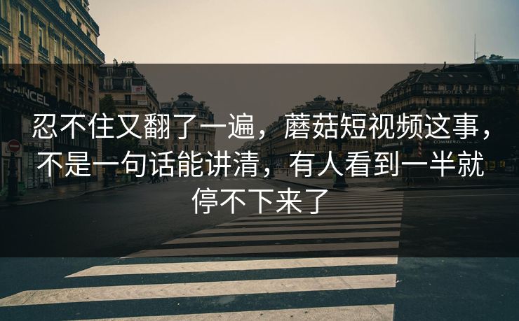 忍不住又翻了一遍，蘑菇短视频这事，不是一句话能讲清，有人看到一半就停不下来了