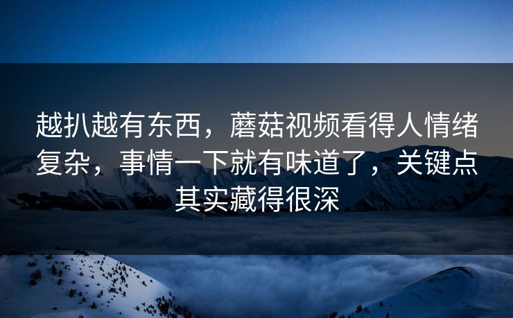 越扒越有东西，蘑菇视频看得人情绪复杂，事情一下就有味道了，关键点其实藏得很深