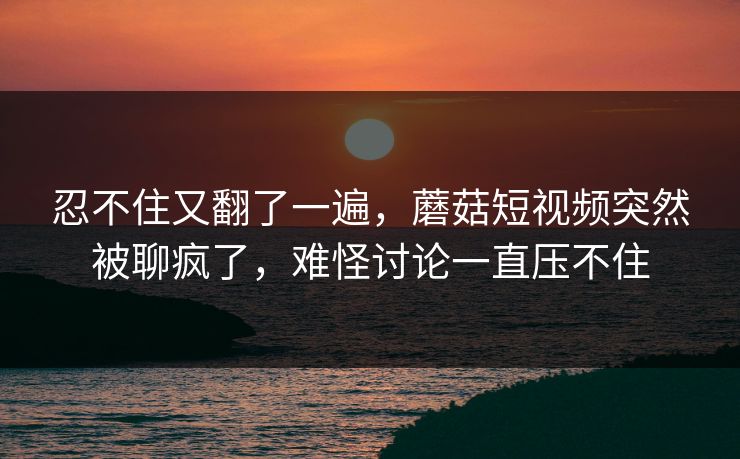 忍不住又翻了一遍，蘑菇短视频突然被聊疯了，难怪讨论一直压不住