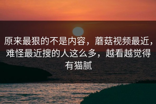 原来最狠的不是内容，蘑菇视频最近，难怪最近搜的人这么多，越看越觉得有猫腻