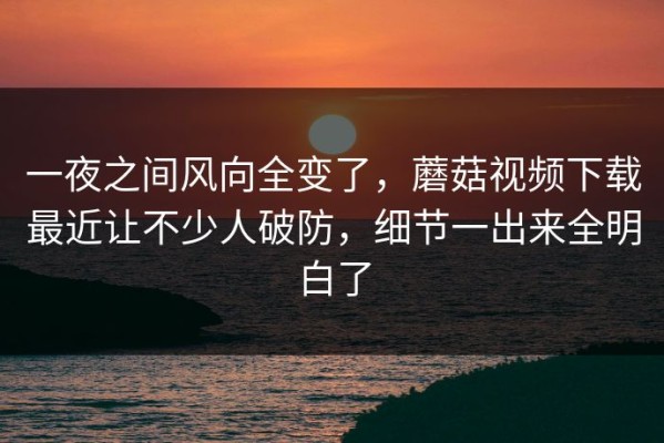 一夜之间风向全变了，蘑菇视频下载最近让不少人破防，细节一出来全明白了